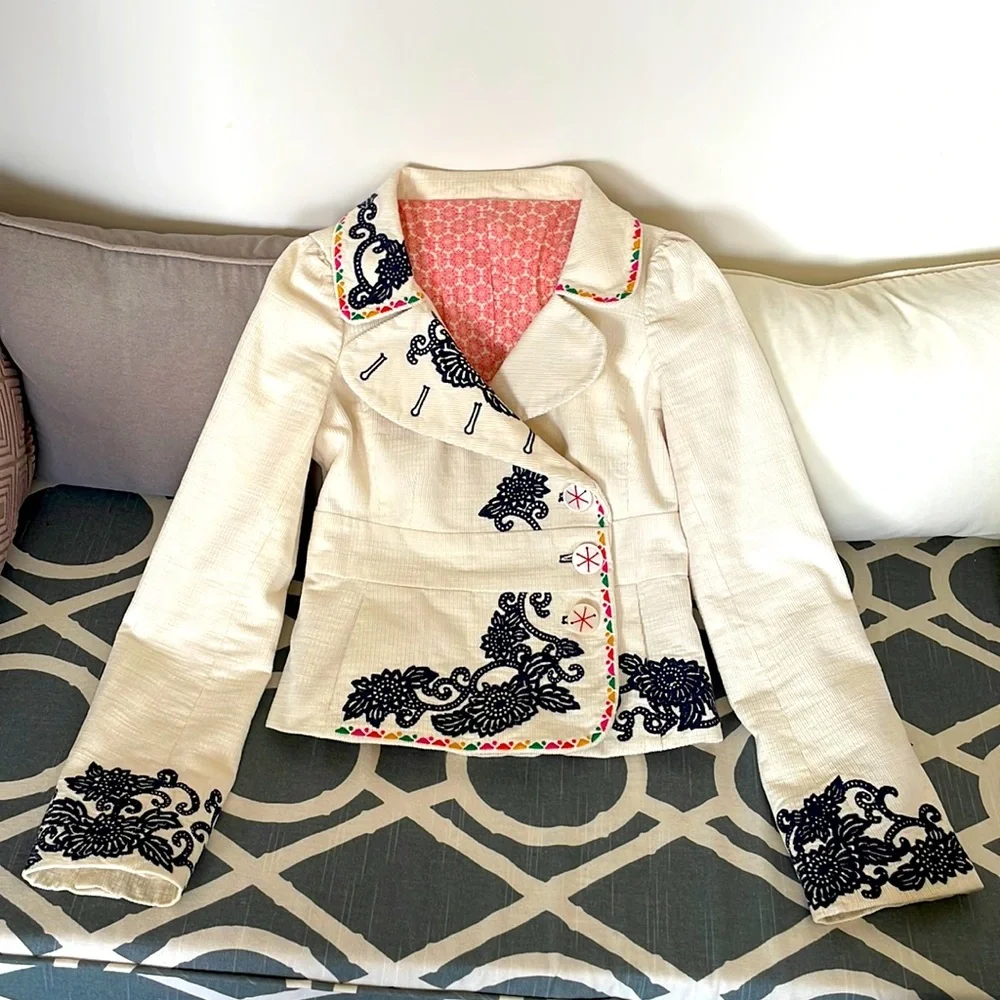 ANTHROPOLOGIE embroidered corduroy jacket blazer - Picture 2 of 13